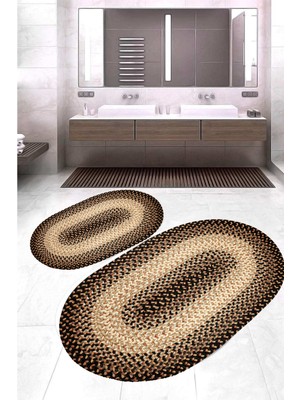 Rovigo Home Dijital Baskı  Modern Banyo Halısı Ikili Banyo Paspası RVG5-3180  100 x 60+60 x 50  cm