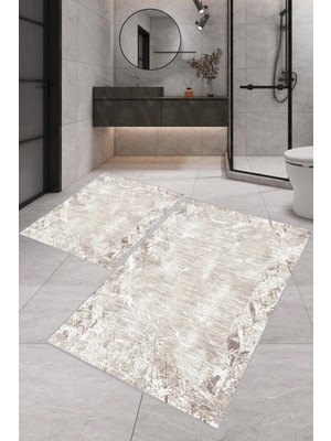 Rovigo Home Dijital Baskı  Modern Banyo Halısı Ikili Banyo Paspası RVG5-0561  100 x 60+60 x 50  cm