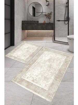 Rovigo Home Dijital Baskı  Modern Banyo Halısı Ikili Banyo Paspası RVG5-SD704  100 x 60+60 x 50  cm