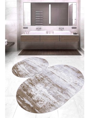 Rovigo Home Dijital Baskı  Modern Banyo Halısı Ikili Banyo Paspası RVG5-HY944  100 x 60+60 x 50  cm