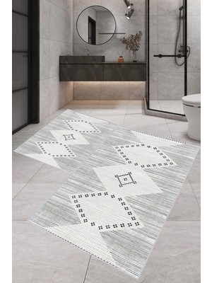 Eliana Home Dijital Baskı  Modern Banyo Halısı Ikili Banyo Paspası LNA5-0406  100 x 60+60 x 50  cm