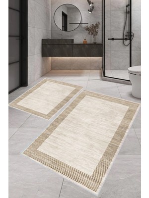 Eliana Home Dijital Baskı  Modern Banyo Halısı Ikili Banyo Paspası LNA5-1499  100 x 60+60 x 50  cm