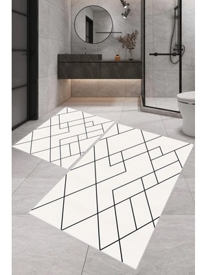 Eliana Home Dijital Baskı  Modern Banyo Halısı Ikili Banyo Paspası LNA5-0687  100 x 60+60 x 50  cm