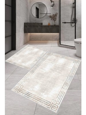 Eliana Home Dijital Baskı  Modern Banyo Halısı Ikili Banyo Paspası LNA5-0442  100 x 60+60 x 50  cm
