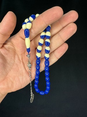 Anemore Collection MAVİ BİLARDO TOPU BENZETME TOZ KEHRİBAR TESBİH BEYZİ KESİM 12X8MM T-703