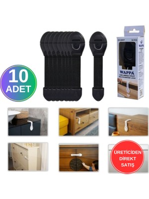 WAPPA 10 Adet Siyah Çocuk Bebek Çekmece Dolap Beyaz Eşya Güvenlik Emniyet Kilidi - Çok Amaçlı Kilit