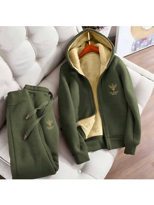 Eşofman Takımı - 2lü - Alt-Üst - Nakiş - Kapüşonlu - 3 Iplık Şardonlu -Üst Iç Welsoft Kollar Hariç