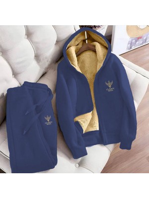 Eşofman Takımı - 2lü - Alt-Üst - Nakiş - Kapüşonlu - 3 Iplık Şardonlu -Üst Iç Welsoft Kollar Hariç