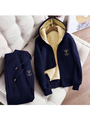 Eşofman Takımı - 2lü - Alt-Üst - Nakiş - Kapüşonlu - 3 Iplık Şardonlu -Üst Iç Welsoft Kollar Hariç