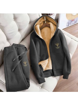 Eşofman Takımı - 2lü - Alt-Üst - Nakiş - Kapüşonlu - 3 Iplık Şardonlu -Üst Iç Welsoft Kollar Hariç