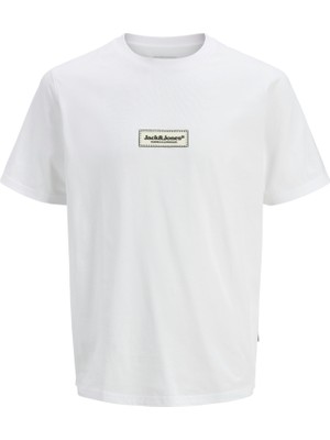 Jack & Jones Jorsplıt Fakestıtch Brandıng Tee S Pls Erkek Beyaz Büyük Beden Tshirt 12278571-01