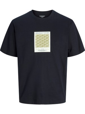 Jack & Jones Jorıslıngton Aop Front Tee Ss Crew Neck Erkek Siyah Tshirt 12273019-02