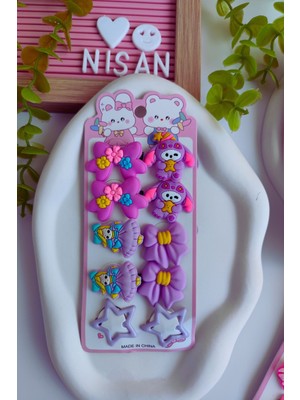 Nisan Kids 10 Parça Kız Çocuk Çıtçıt Yıldızlı Toka Seti(4 Lastik -4 Pens-2 Yıldız Çıtçıt)