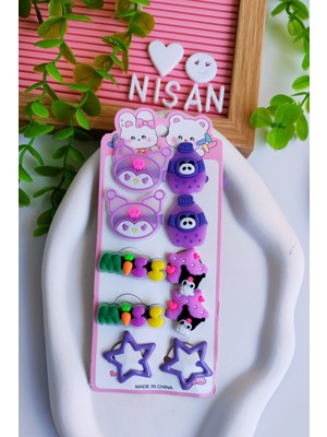 Nisan Kids Kuromi - My Melody -Hello Kity  10 Parça Toka Seti(4 Lastik-4 Pens -2 Yıldız Çıtçıt)