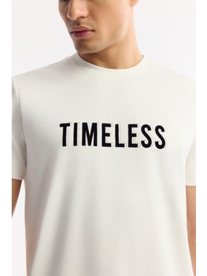 AVVA Erkek Ekru Bisiklet Yaka Baskılı Bi-Stretch İnterlok Regular Fit T-Shirt A51Y1166