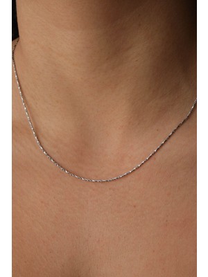 Byflorya Jewelry Çelik İnce Dikdörtgen Burgu Zincir Kolye Kararmaz Örme Model 1 mm Minimal Unisex