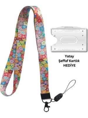 Doktorbonem Renkli Çiçekler Kart Askısı Yaka Kartı Boyun Askı Ipi Telefon Askısı