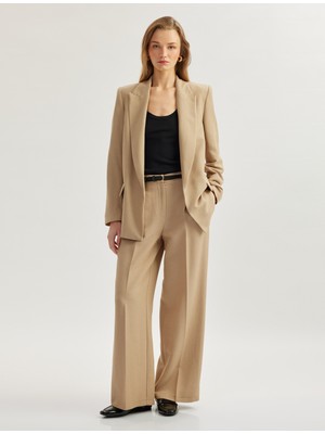 Koton Viskon Keten Karışımlı Cepli Düz Bol Paça Kumaş Pantolon