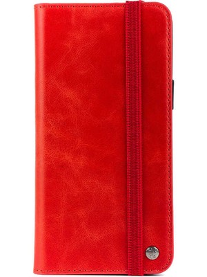 Tekno Grup Apple iPhone 12 Uyumlu  Hakiki Deri Multi Cüzdan Kılıf-Kırmızı