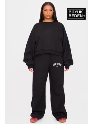 Kadın Büyük Beden New York Baskılı Ince Eşofman Altı  SPR25BEAK47