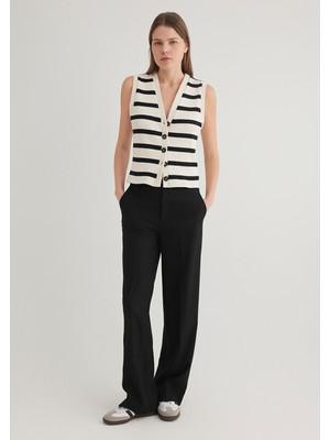 Mavi Düğme Detaylı Çizgili Yelek 1612910-82374