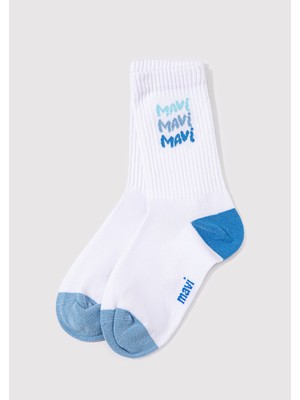 Mavi Mavi Logo Detaylı Beyaz Soket Çorap 1912415-620