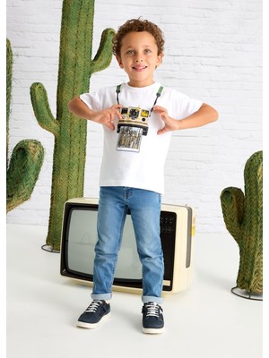 Mayoral Erkek Çocuk Baskılı Tshirt Beyaz