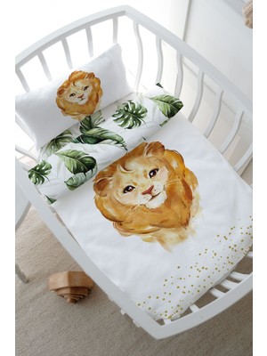 Tuğba Kuğu Anne Yanı Beşik Nevresim Takımı (60X100) - For Baby Serisi - Suluboya Aslan
