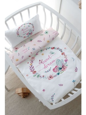 Tuğba Kuğu Anne Yanı Beşik Nevresim Takımı (60X100) - For Baby Serisi - Kelebekli Çember