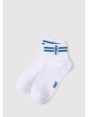 Mavi Miav Baskılı Beyaz Patik Çorap 1913289-620