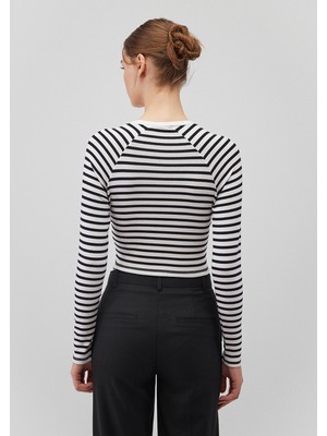 Mavi Uzun Kollu Çizgili Crop Basic Tişört 1613041-85586