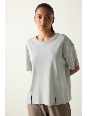 Penti Gri Bisiklet Yaka Dikiş Detaylı T-Shirt