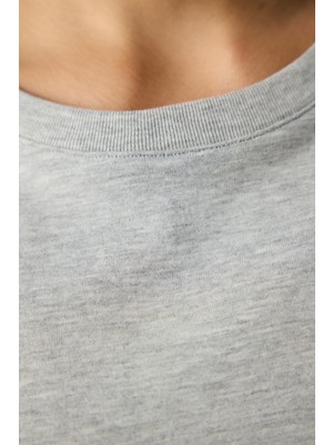 Penti Gri Bisiklet Yaka Dikiş Detaylı T-Shirt
