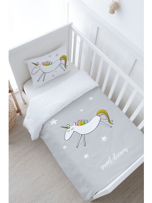 Tuğba Kuğu Bebek Boy Nevresim Takımı (100X150) - Pure Baby Serisi - Doodle Unicorn