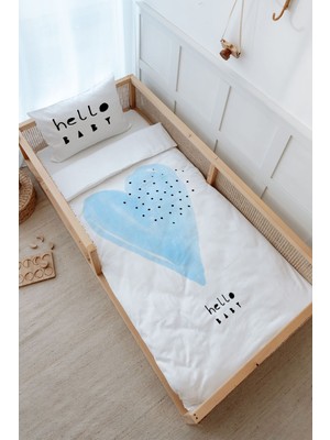 Tuğba Kuğu Montessori Nevresim Takımı (100 x 200) - Pure Baby Serisi - Mavi Romantik Kalp
