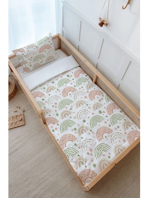 Tuğba Kuğu Montessori Nevresim Takımı (100 x 200) - Iconic Serisi - Soft Çiçekli Ay ve Gökkuşağı