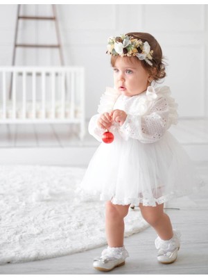 Arya Kız Bebek Tül Gelinlik Güpür Bebek Mevlüdü Doğum Günü Kına Prenses Tütü Elbise Romper