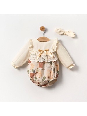 Mandy Kız Bebek Pamuklu Romper Tulum Bandanalı Bayramlık Özelgün Vintage Elbise Takım