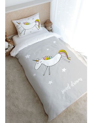 Tuğba Kuğu Tek Kişilik Nevresim Takımı (160X220) - Pure Baby Serisi - Doodle Unicorn