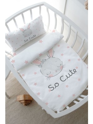 Tuğba Kuğu Park Yatak Nevresim Takımı (80 x 120) - For Baby Serisi - Pembe Kulaklı Tavşan