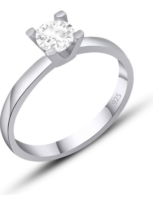 Silvera Telkari Gümüş Tektaş Yüzük Kadın Tek Taş Gümüş Yüzük 925 Ayar ST162