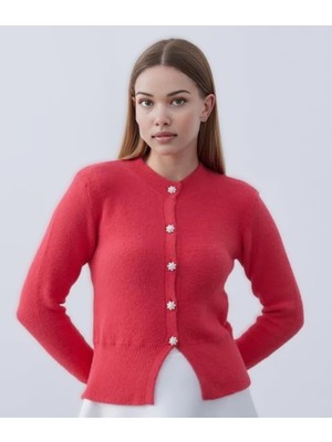 La Lilyum, Inci Düğmeli, Yumuşak Dokulu, Uzun Kollu Triko Hırka