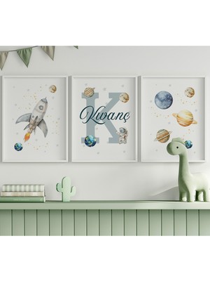 Çocuk Kalbi Atölyesi Uzay, Gezegenler ve Roket Temalı Bebek ve Çocuk Odası Isim Tablosu, Çocuk Odası Tablosu