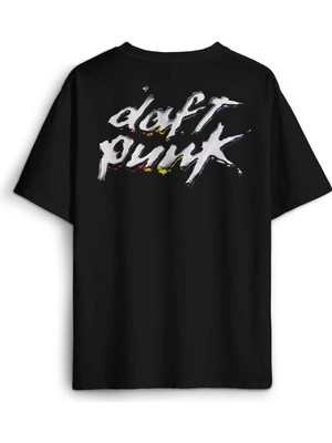 Daft Punk Müzik Get Lucky Music Sırt Ön Baskılı Oversize Tişört Unisex T-Shirt