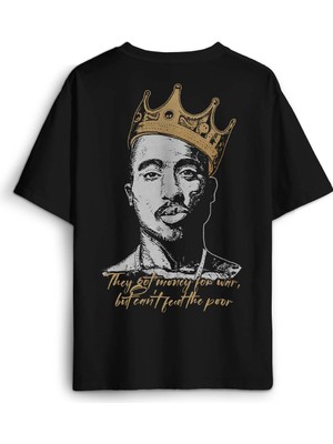 Tupac Hip Hop Rap Music 2pac Sırt Ön Baskılı Oversize Tişört Unisex T-Shirt