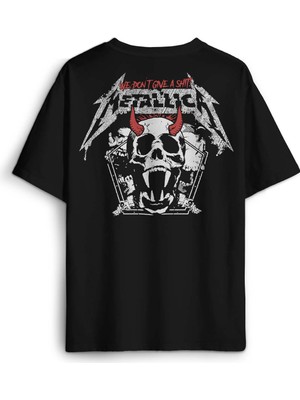 Siyah Metallica Metal Music Sırt Ön Baskılı Oversize Tişört Unisex T-Shirt