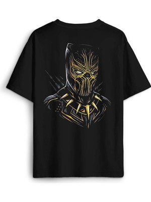 Golden Jaguar Black Panther Film Sırt Ön Baskılı Oversize Tişört Unisex T-Shirt