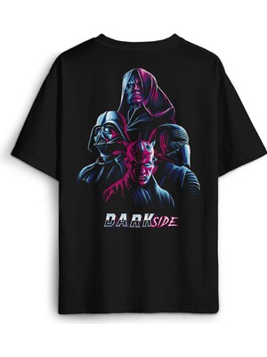 Oversize Siyah Tişört Dark Side Star Wars Darth Sırt Ön Baskılı Unisex T-Shirt
