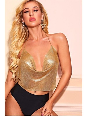 Metal Zırh Parlak Degaje Yaka  Büstiyer  Gold