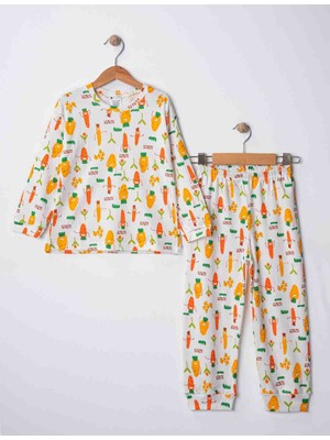 Döne Gözübek Kız Çocuk Erkek Çocuk Havuç Desenli Uzun Kollu Pijama Takımı